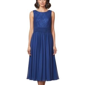 JH JESSICA HOWARD Evening Cocktail Dress DARK BLUE Glitter Lace Top A-Line SZ 12
